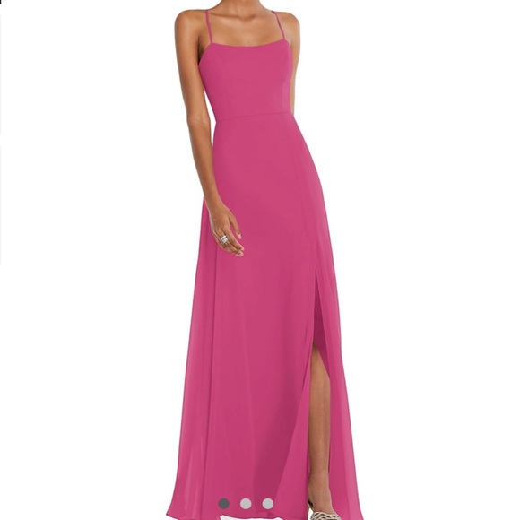 After Six Convertible Tie Strap Maxi Dress Front Slit Bridemaids In Tea Rose 4